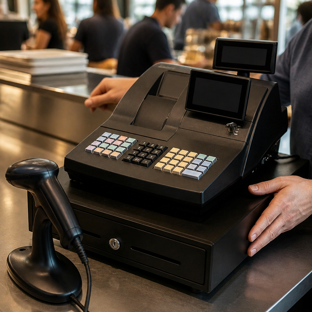 Commercial Cash Register 366mm High with Barcode Scanner Support
