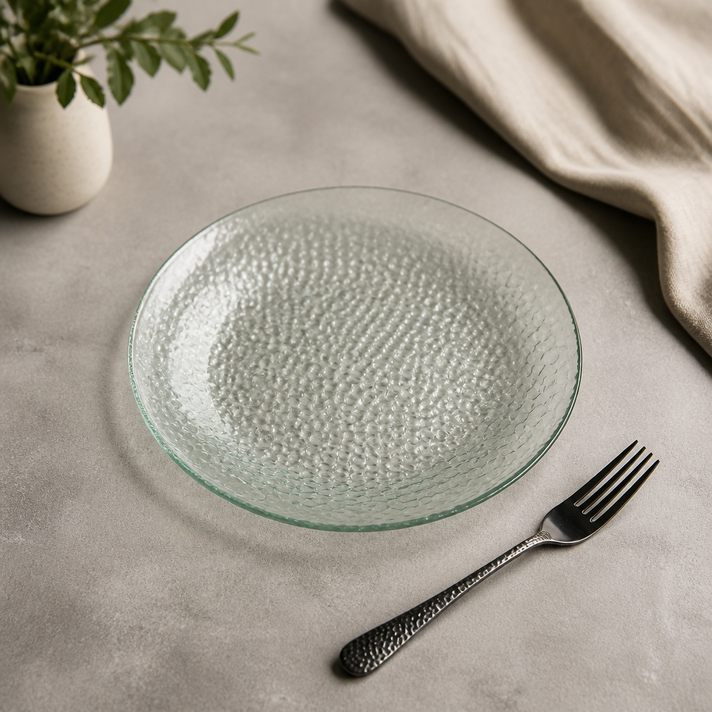Commercial Clear Glass Plates 225mm Organic Shape 6 Pack