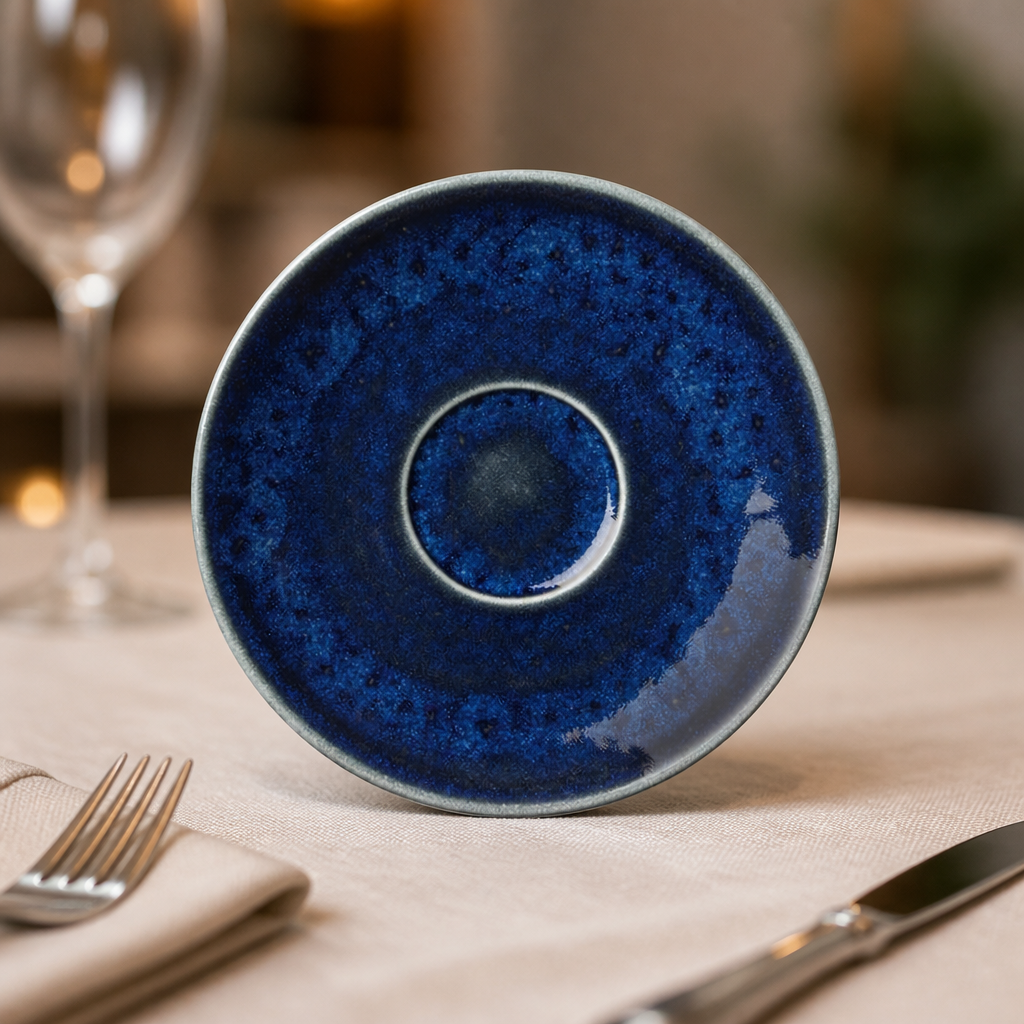 Commercial 152mm Blue Alumina Vitrified Ceramic Saucers 12 Pack