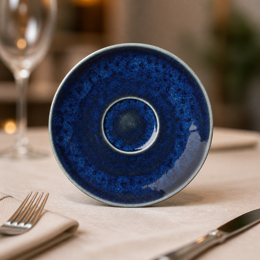 Commercial 152mm Blue Alumina Vitrified Ceramic Saucers 12 Pack