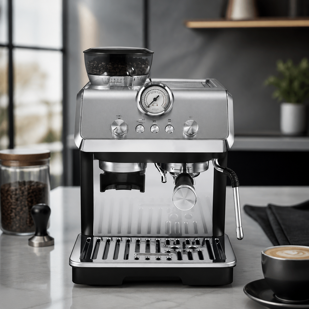 Compact Manual Bean to Cup Espresso Coffee Machine 400mm
