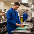 Premium Heavy Duty Food Coat in Royal Blue - Durable Twill Fabric with Secure Pockets and Concealed Stud Front