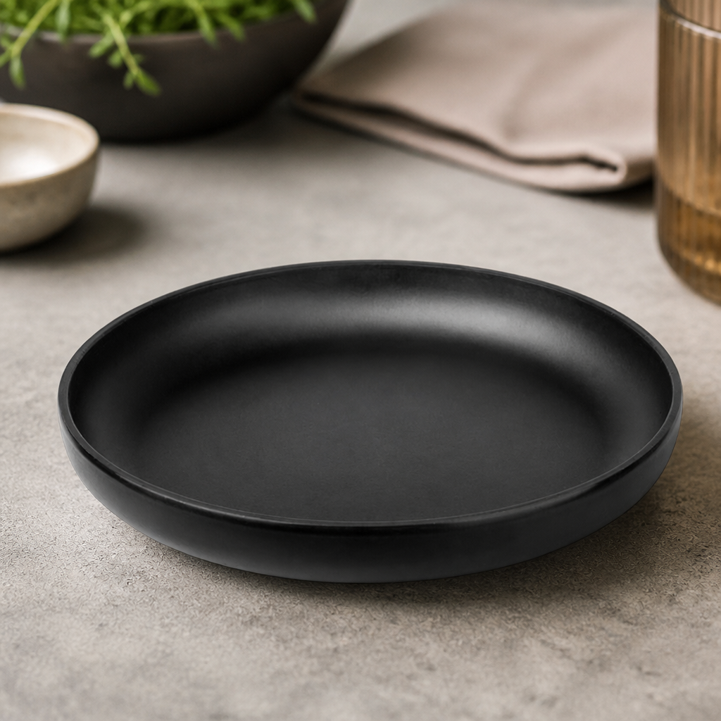 Commercial Melamine Coupe Plates 230mm Black 6 Pack