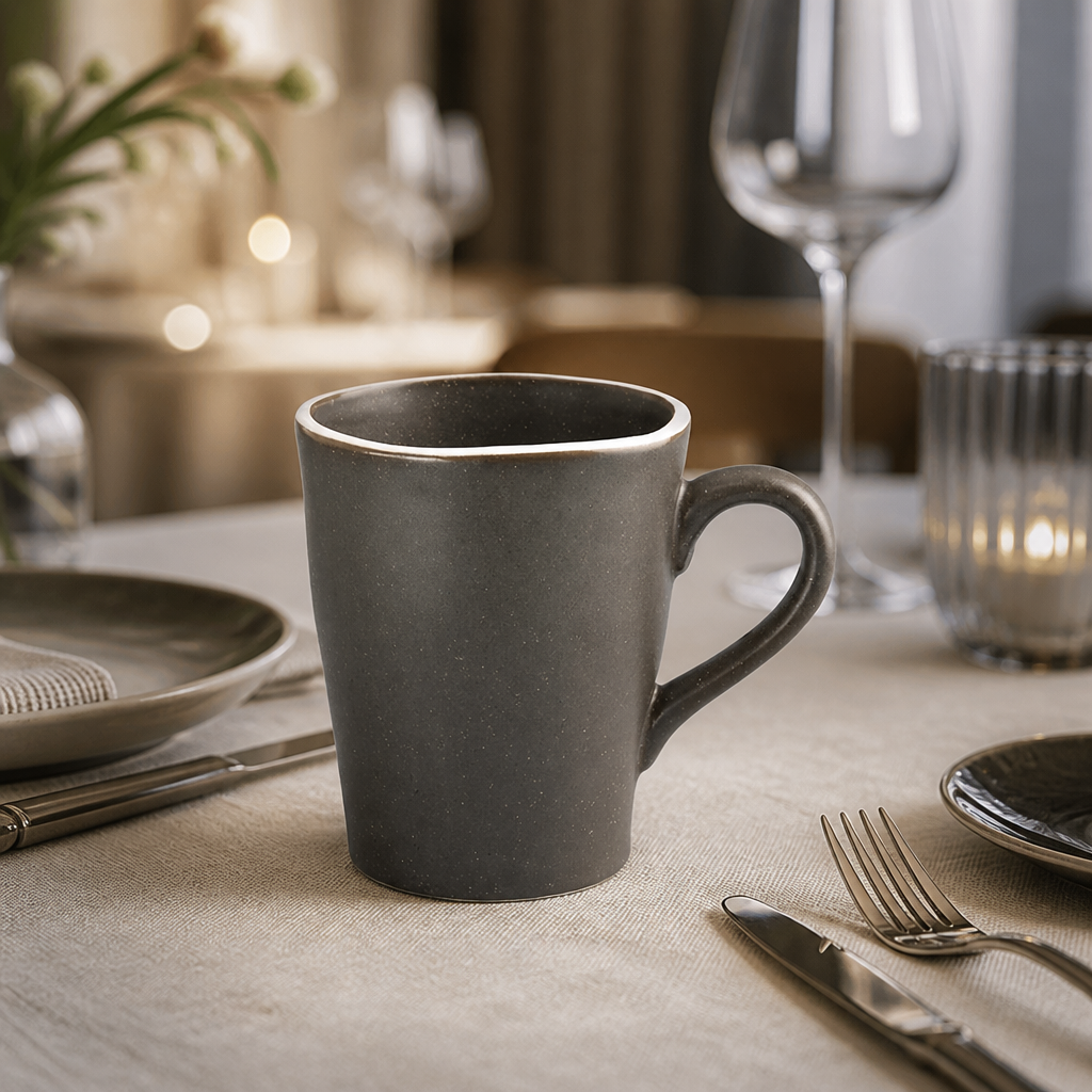 Set of 6 durable porcelain charcoal chia mugs 340ml