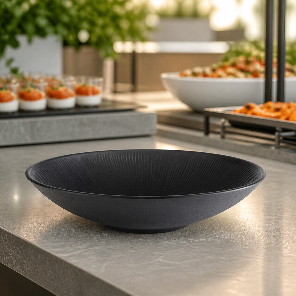 Commercial 300mm Black Melamine Bowl for Catering Use