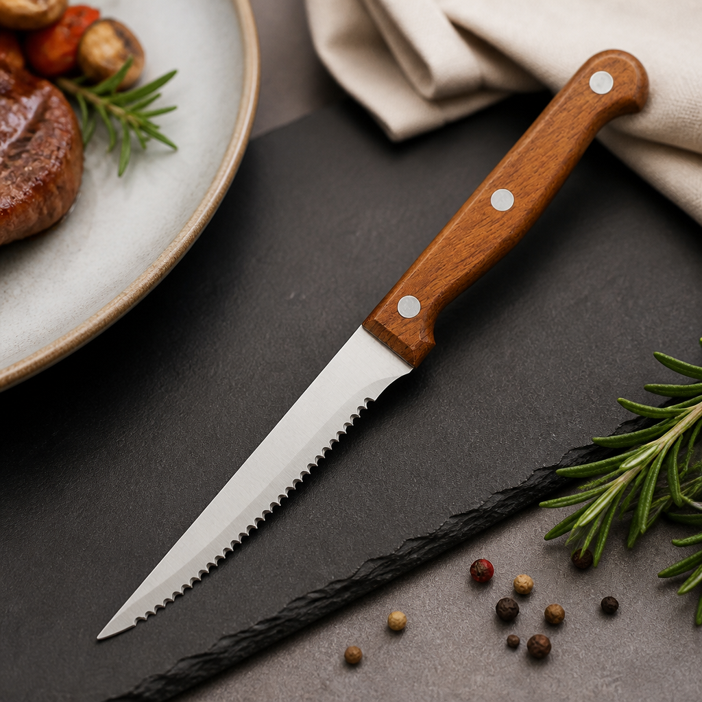 12 Pack Commercial Steak Knives with Wood Effect Handles