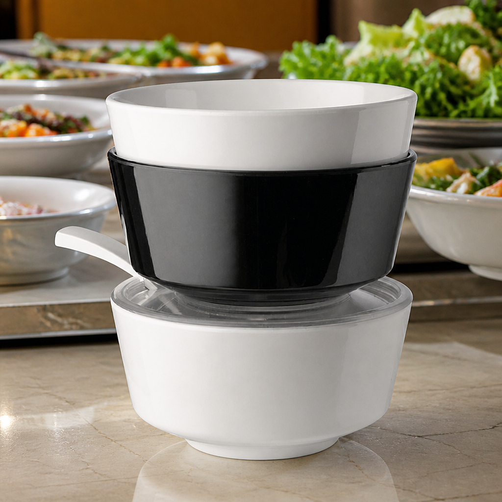 8 Inch Black Round Fruit Bowl 2L Melamine