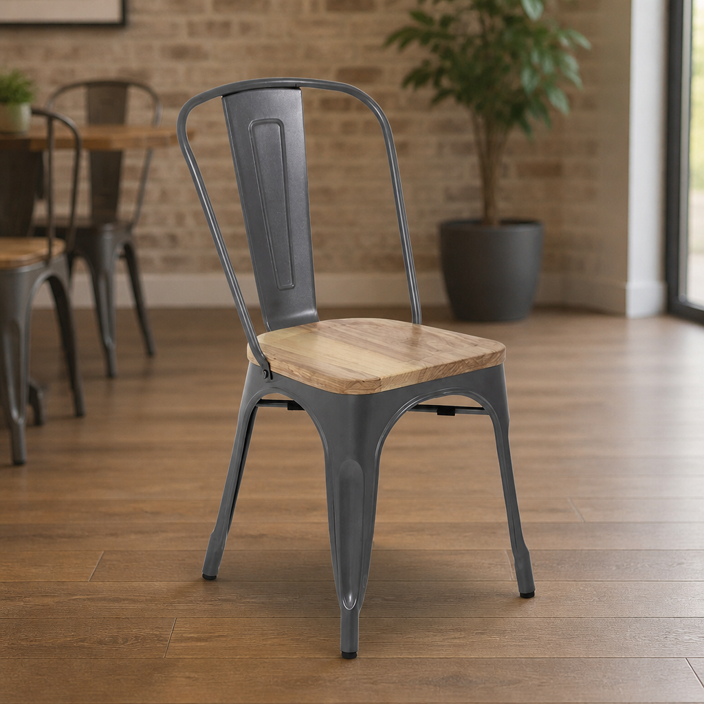 Commercial Bistro Side Chairs with Wooden Seat Pad - 4 Pack