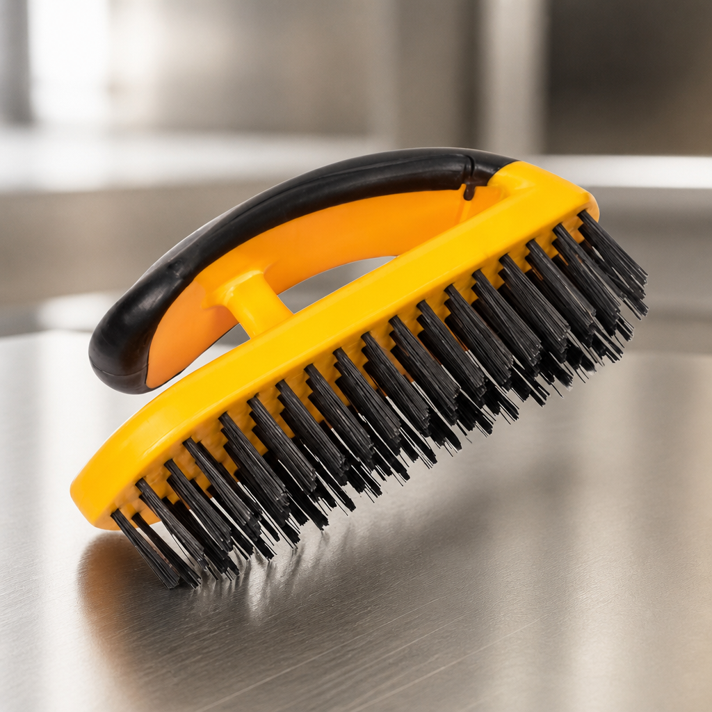 Commercial grill brush with soft grip handle for cleaning