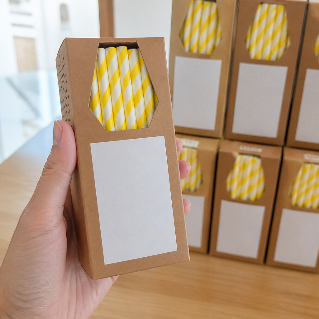 Commercial Paper Straws 6mm Bore Yellow & Striped 250 Pack