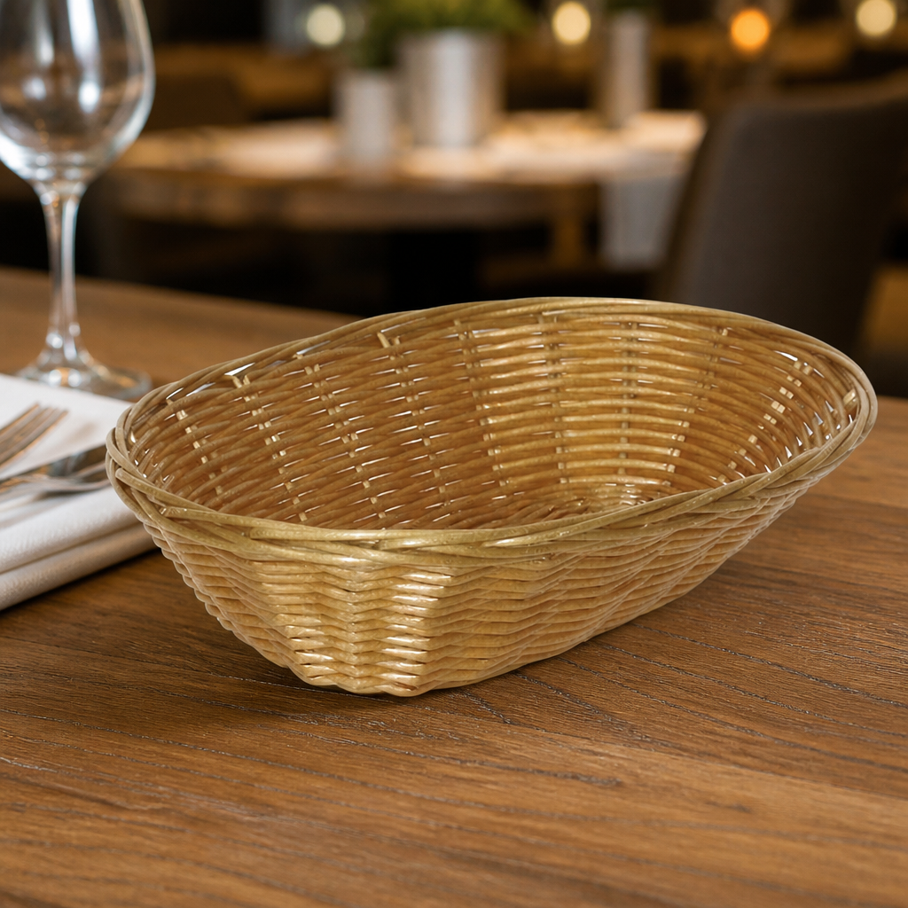 Set of 6 commercial poly wicker oval food baskets