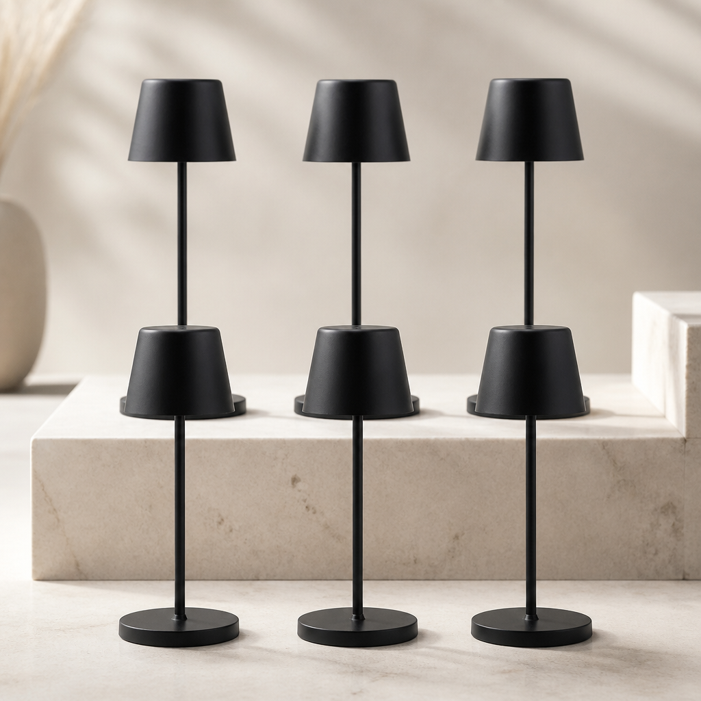 Micro LED Cordless Table Lamp 210mm Black (6 Pack)