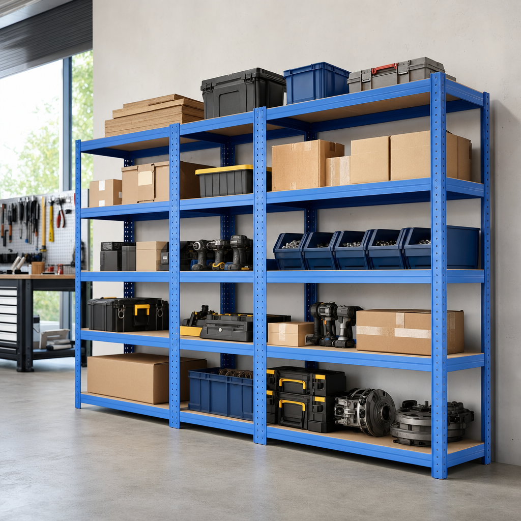 3-Bay Budget Garage Shelving with 5 Shelves, Blue Frame