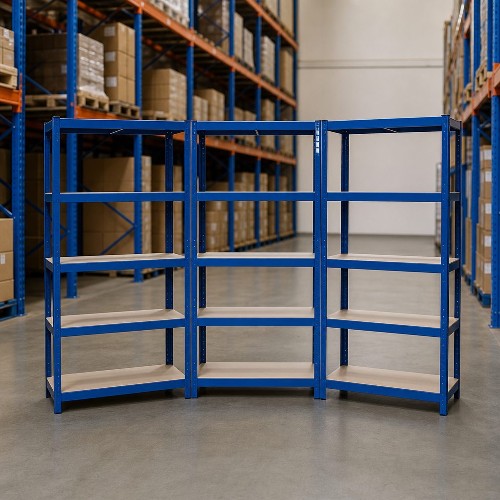 3-Bay Budget Garage Shelving with 5 Shelves, Blue Frame