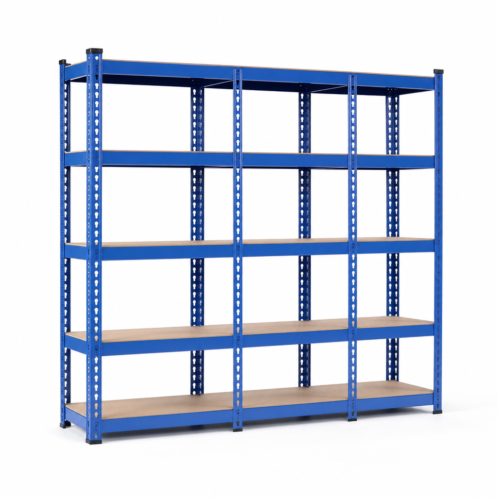 3-Bay Budget Garage Shelving with 5 Shelves, Blue Frame