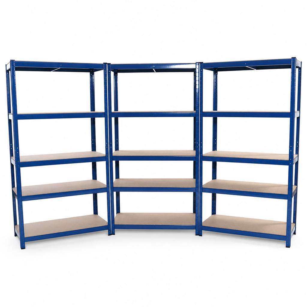 3-Bay Budget Garage Shelving with 5 Shelves, Blue Frame