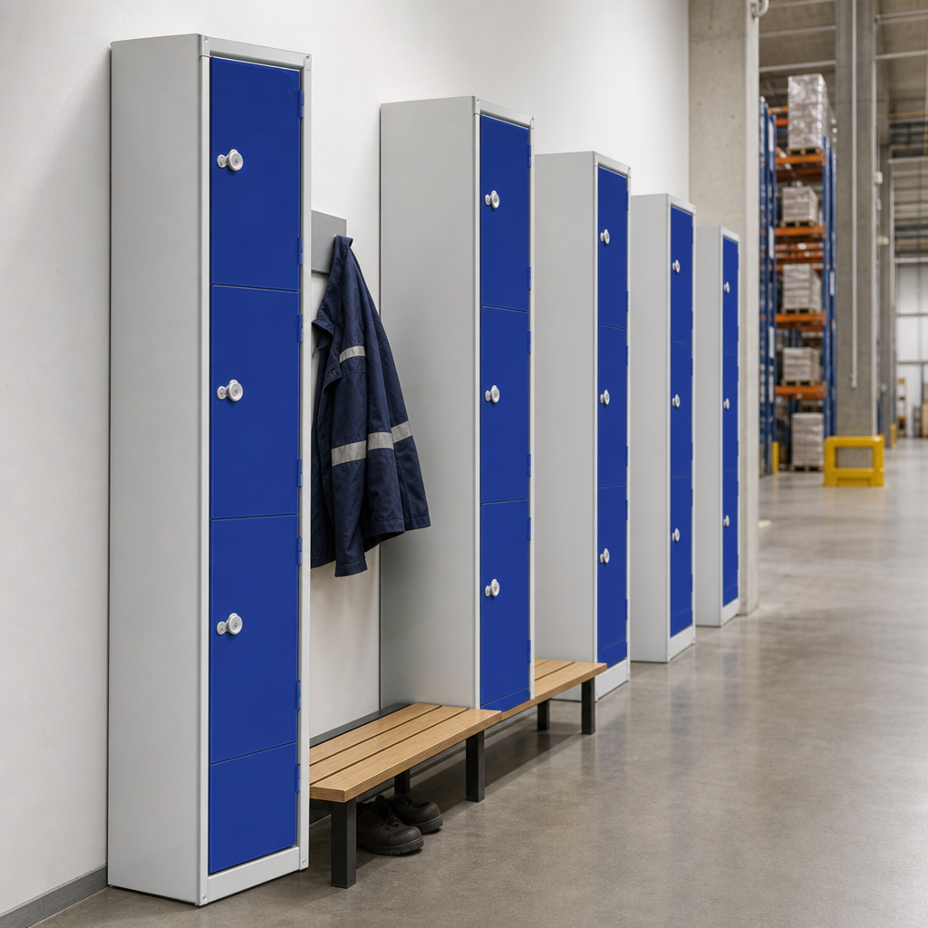 3 Door Metal Lockers with Sloping Top and Antibacterial Coating