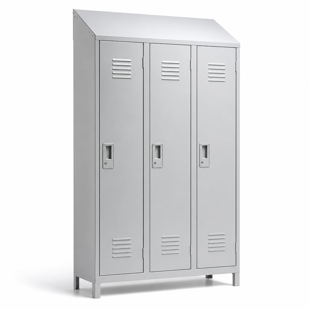 3 Door Metal Lockers with Sloping Top and Antibacterial Coating
