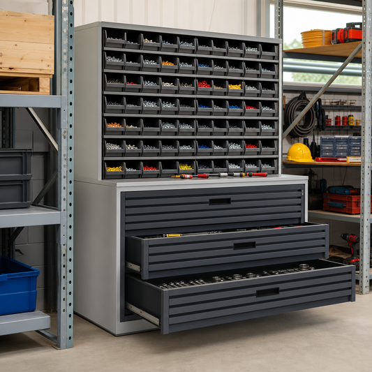 3 Drawer Louvre Panel Tool Storage Cabinet with 65 Bins 2000x1300mm