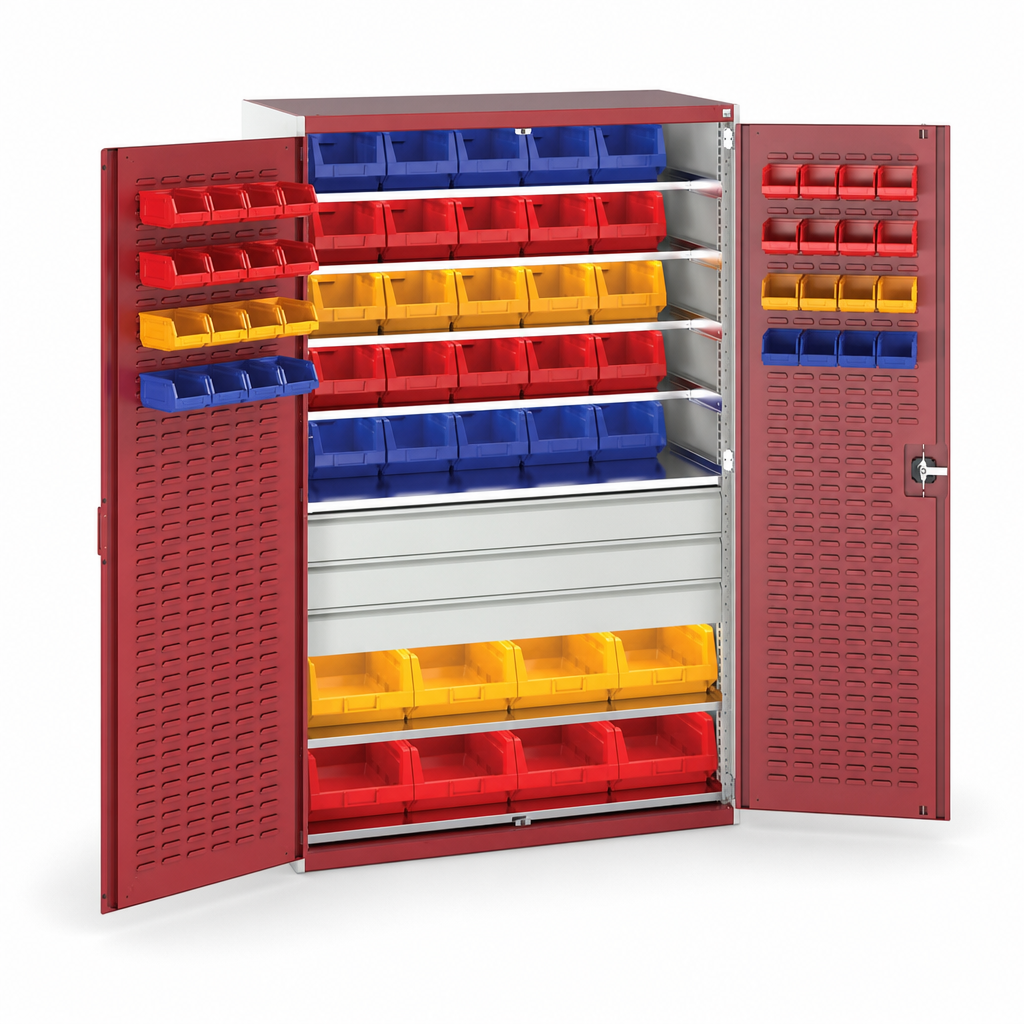3 Drawer Louvre Panel Tool Storage Cabinet with 65 Bins 2000x1300mm
