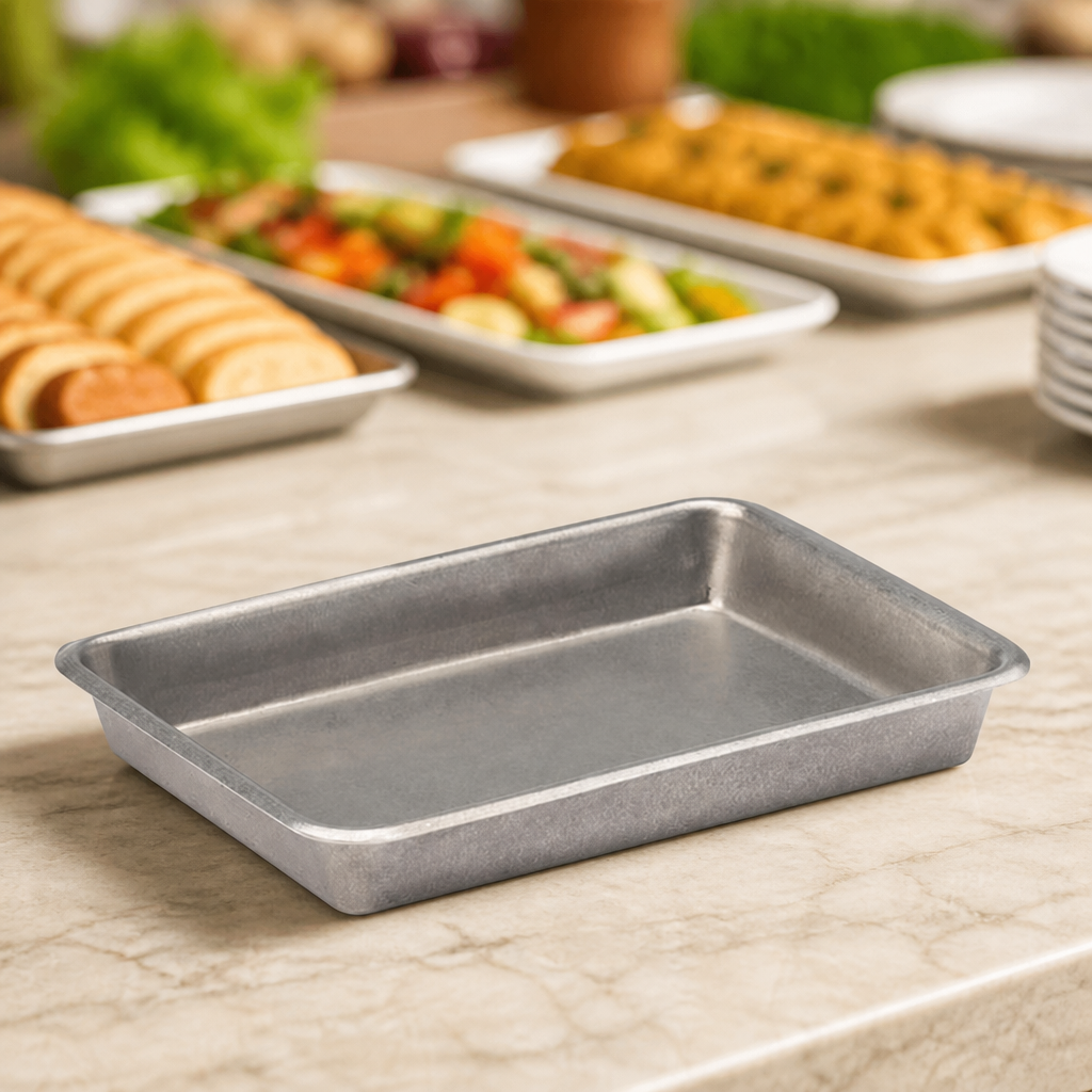 Set of six vintage steel serving trays 230x165mm
