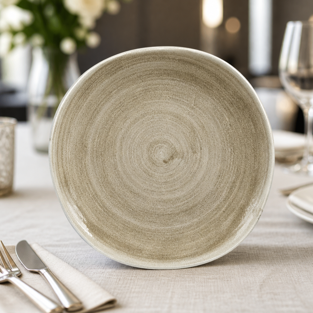 Commercial round plates 264mm in stonewashed taupe, 12 pack