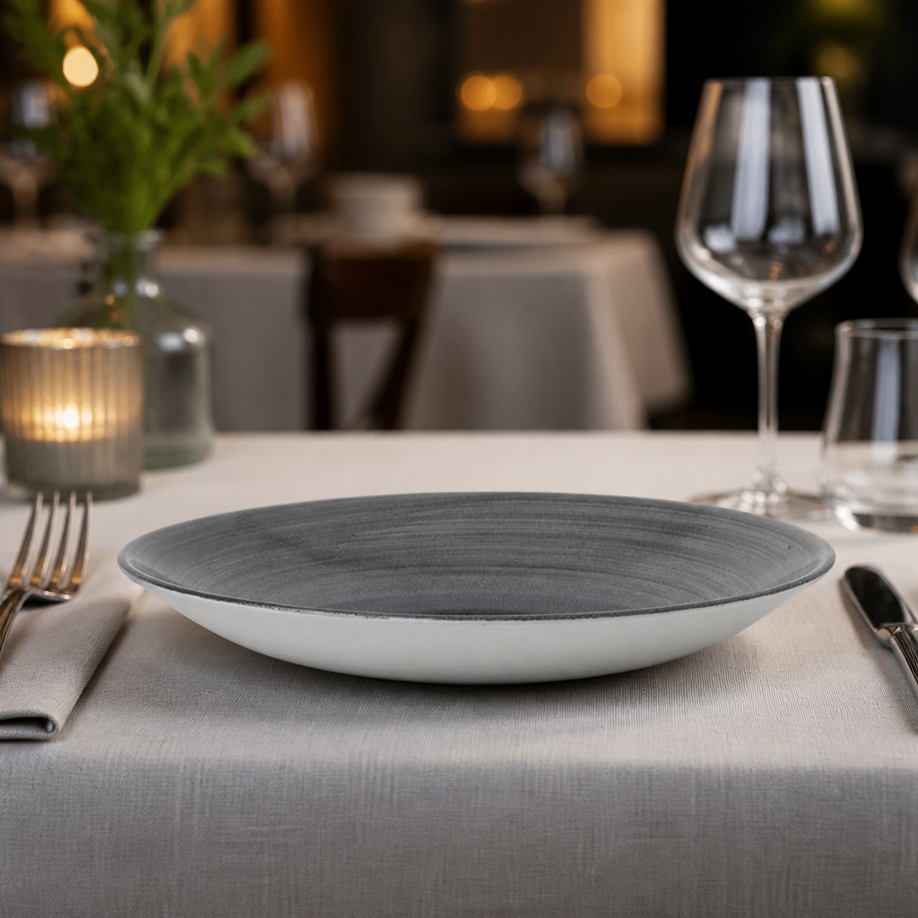 Commercial Deep Coupe Plates Grey 279mm Super Vitrified Porcelain
