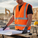Premium High-Visibility Waistcoat in Orange with Adjustable Velcro Fastening for Enhanced Safety and Comfort