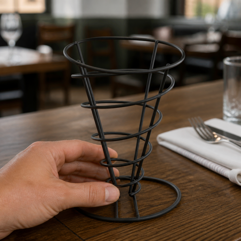 Commercial Wire Chip Cone Holder 175mm Black Metal