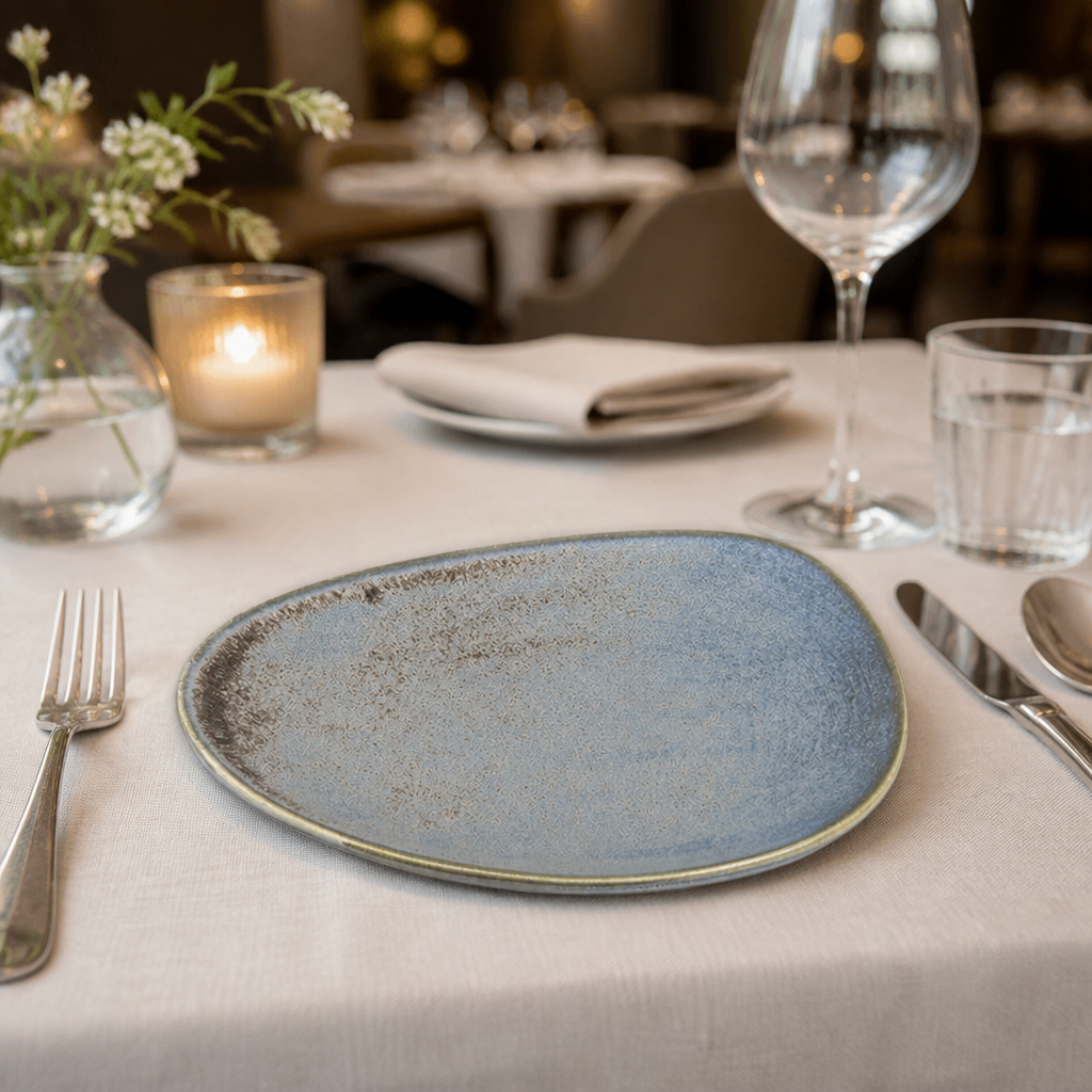 Commercial Ember Triangle Plates 190mm Blue Porcelain 6 Pack