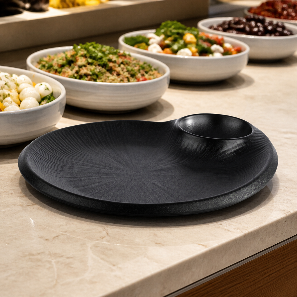 Commercial Melamine Plate Black 240x200mm Dishwasher Safe