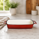 Commercial Cast Iron Gratin Dish 2.8L Red Enamelled Interior