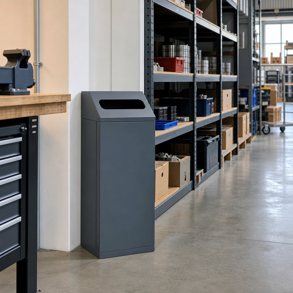 30L Fire-Resistant Metal Waste Bin with Slotted Opening