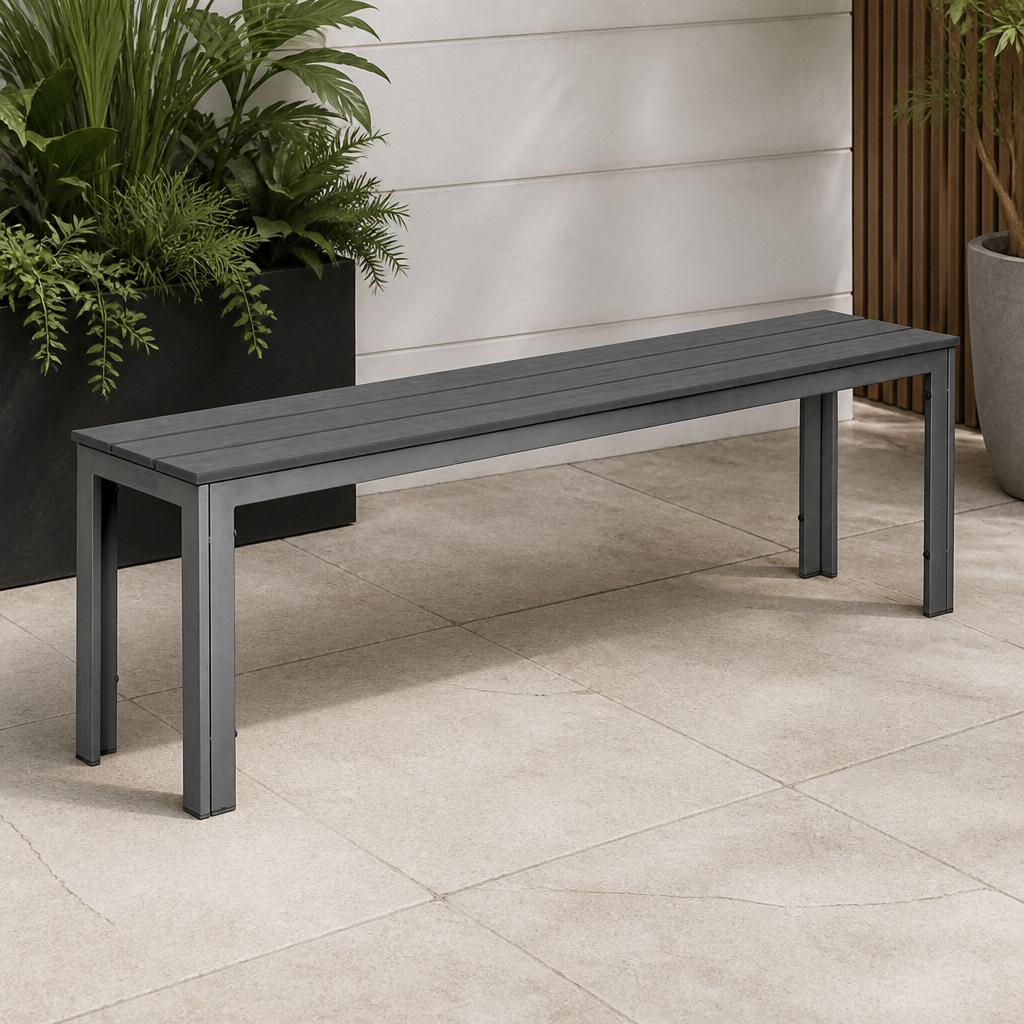 Commercial Grey Slatted Benches 2 Pack for Outdoor Use