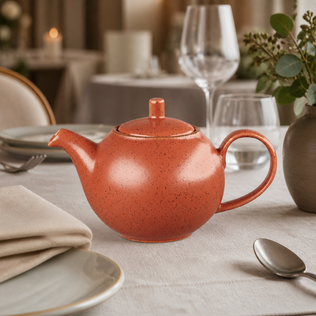 Commercial Teapot 426ml Vitrified Ceramic Rustic Orange