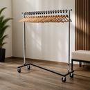 Commercial Garment Rail with 20 Wood Hangers and Wheels