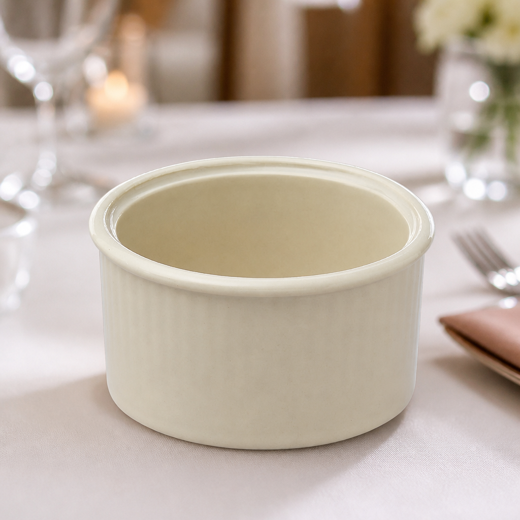 Commercial Ceramic Souffle Dish 100mm Beige Handcrafted