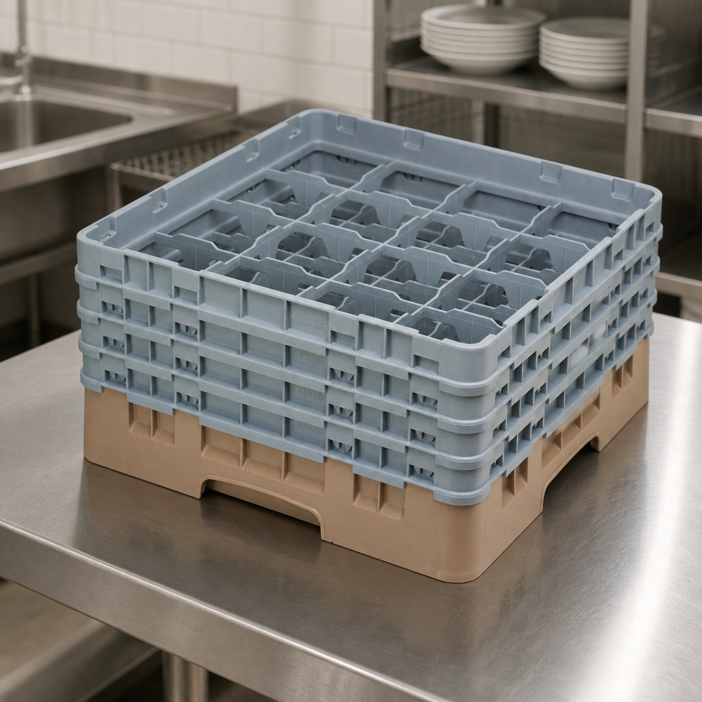 Commercial Dishwasher Rack 16 Compartments Max Glass Height 215mm