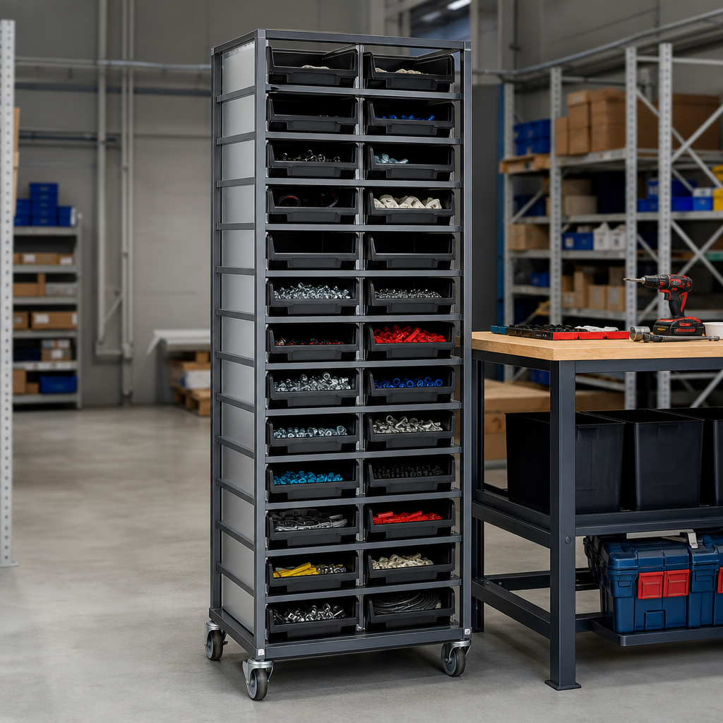 32 Tray Mobile Storage Unit with Shelves