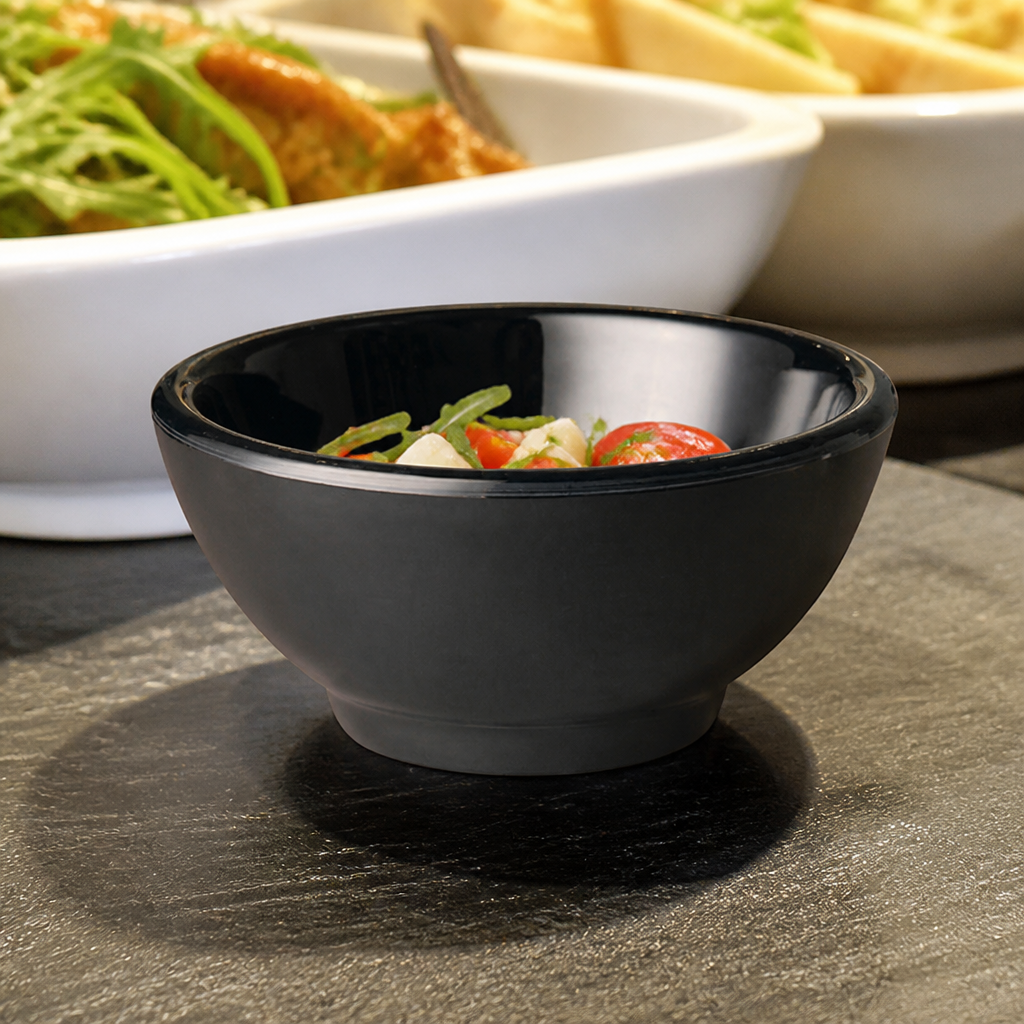 Commercial Melamine Black Round Mini Bowl 55mm for buffets