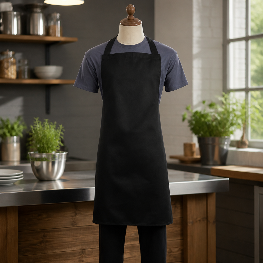 XL Black Staff Bib Apron for Commercial Catering Use