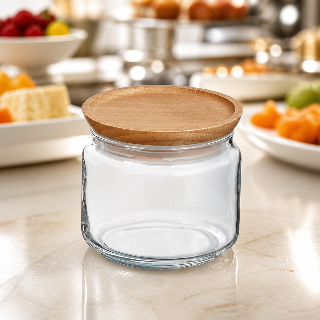 500ml Commercial Biscotti Jars with Wooden Lids - 6 Pack