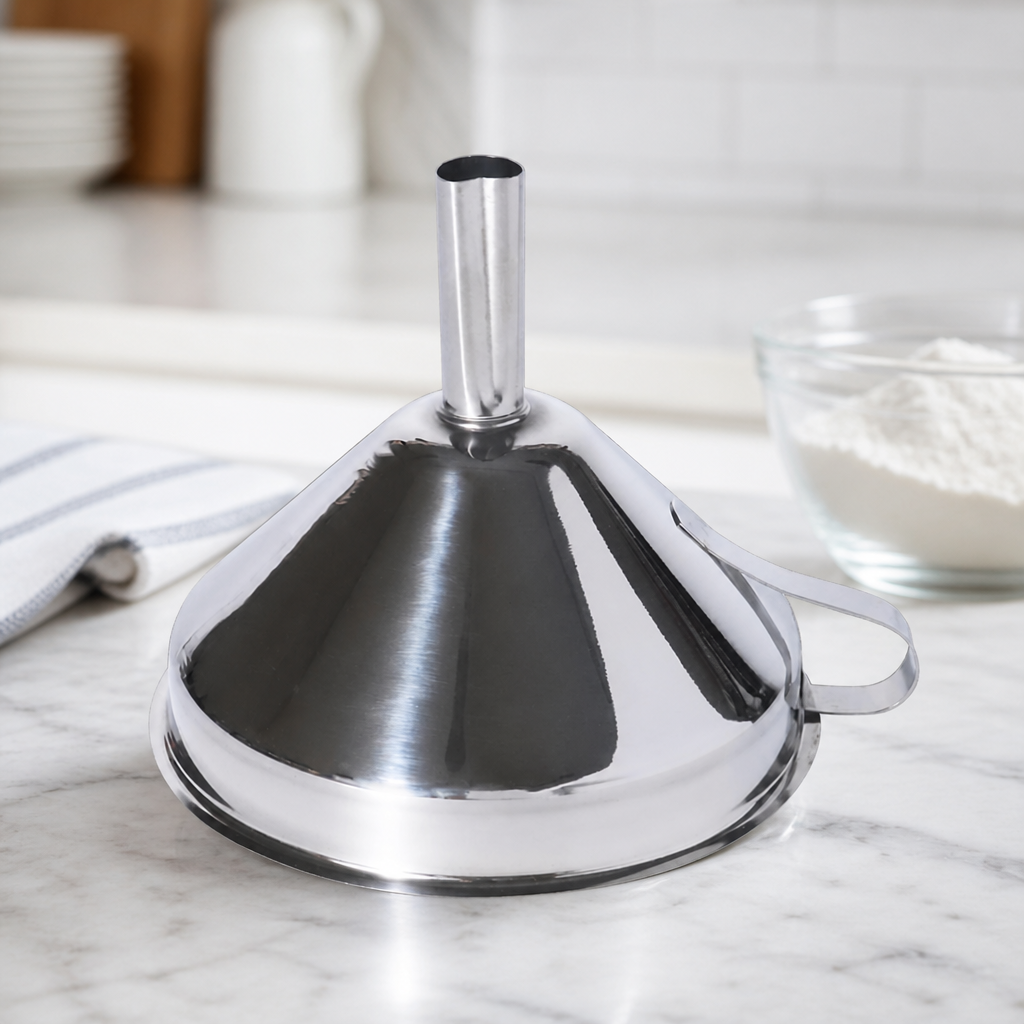 Commercial Stainless Steel Funnel 129mm with Fine Mesh Filter