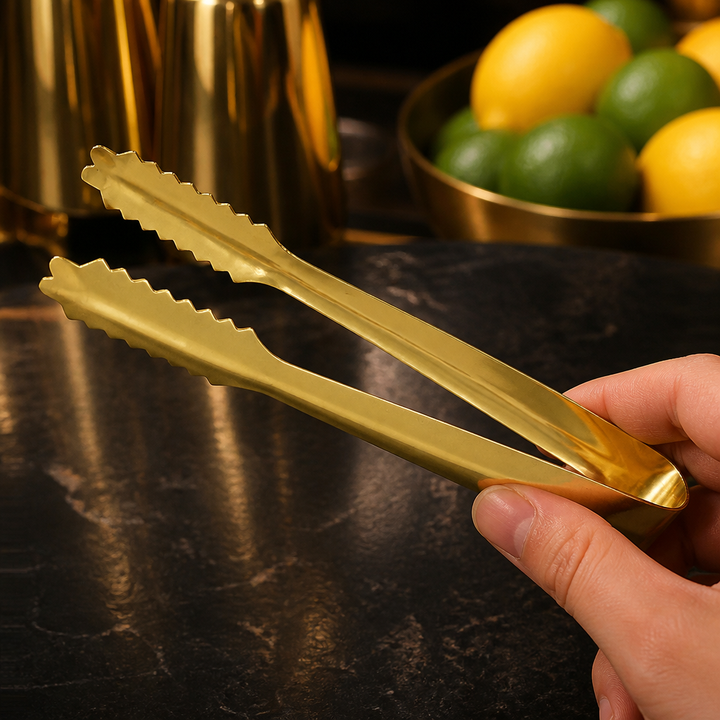 Commercial Stainless Steel Ice Tongs Gold Plated 7 Inch