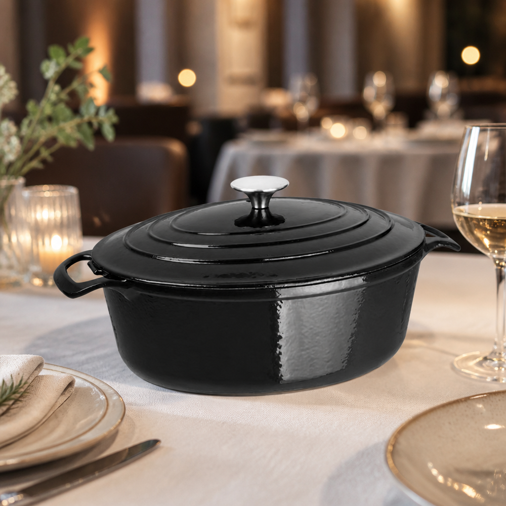 Commercial Oval Casserole Dish 5L Cast Iron Black