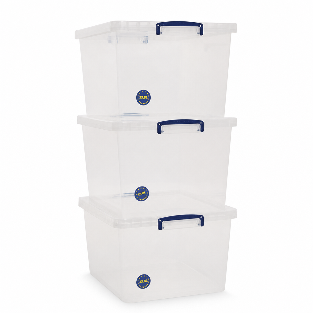 33.5L Clear Plastic Storage Boxes – Pack of 3