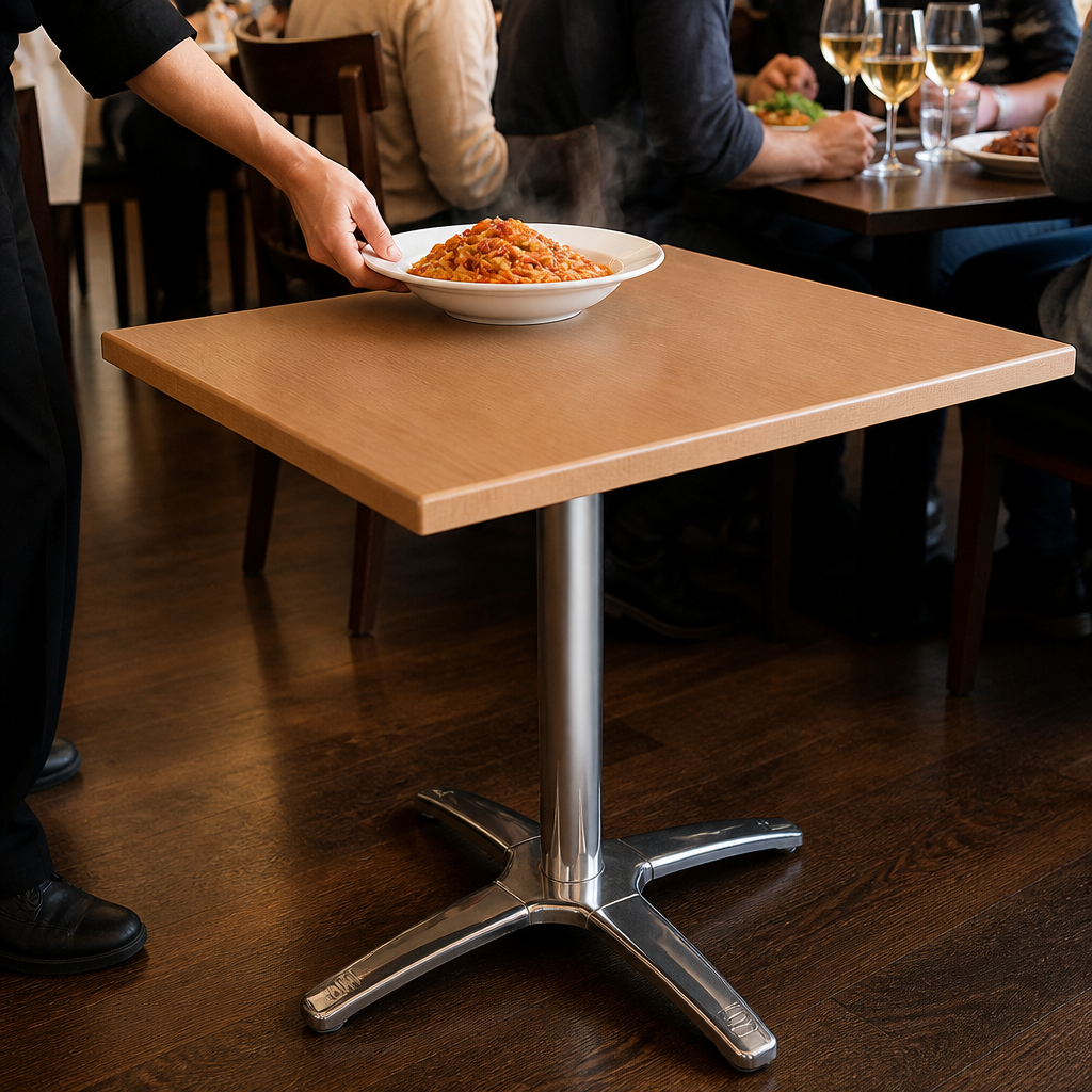 Commercial Square Beech Tabletop with Chrome Base 710mm High