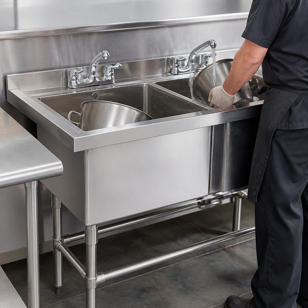 Commercial Double Deep Pot Sink 2 x 100L Stainless Steel