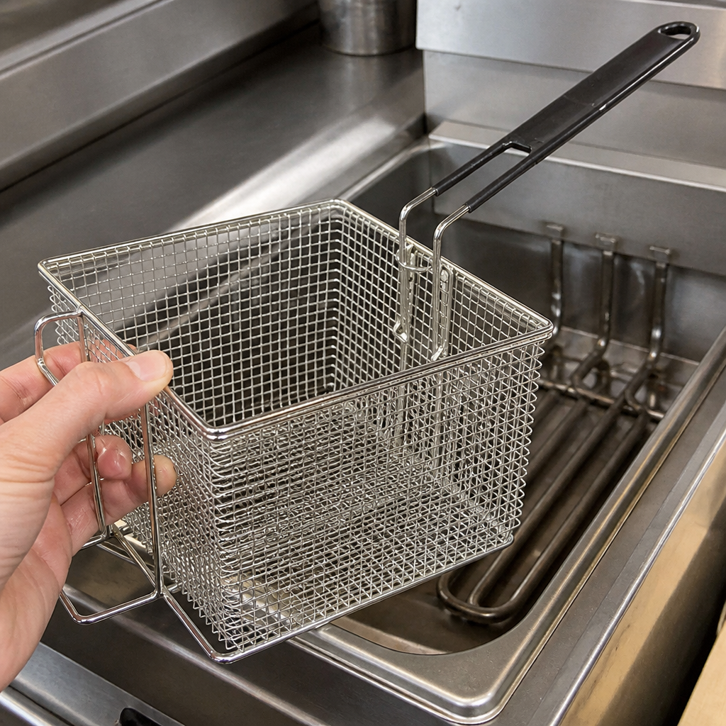 Commercial Fryer Basket 145mm High Iron Silver Finish