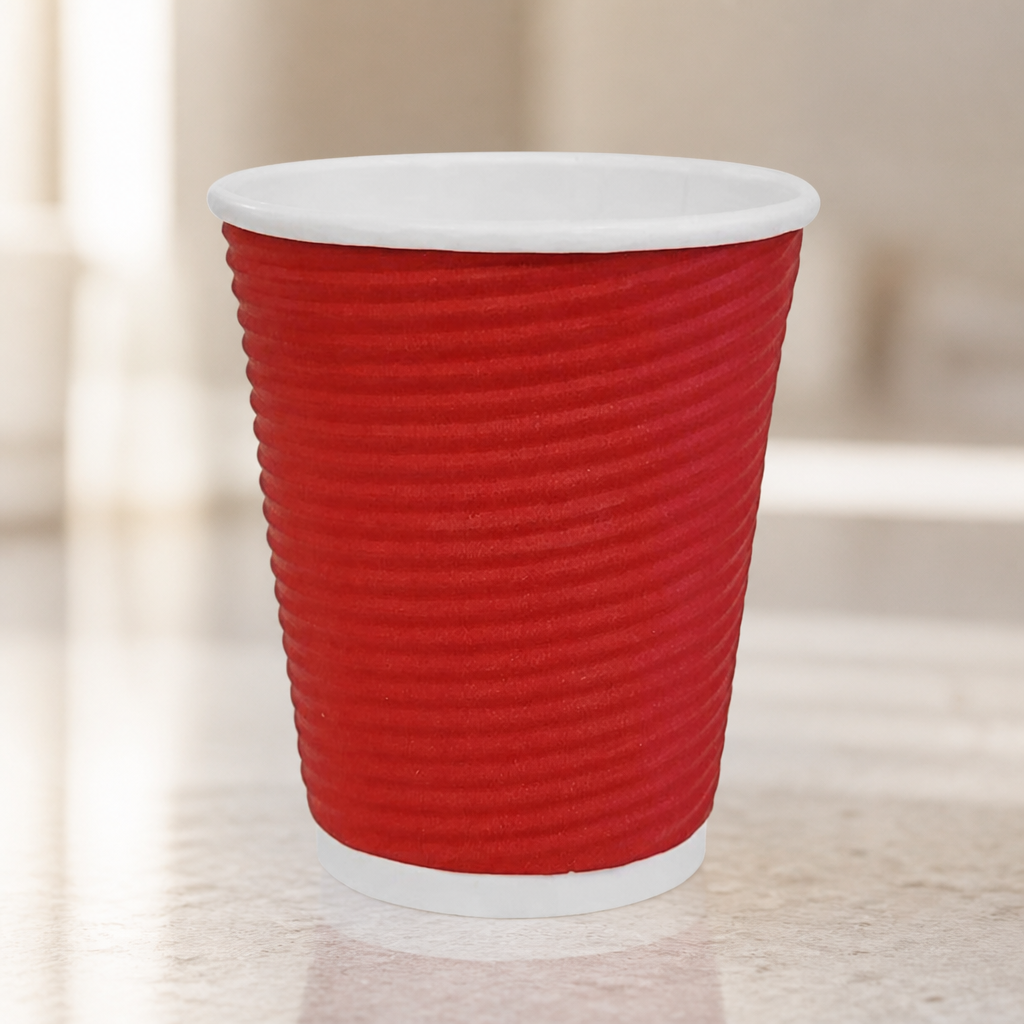 Commercial Disposable Coffee Cups 227ml Red Ripple Wall 25 Pack